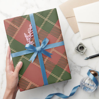 Papier Cadeau Red Green Plaid Pattern Wrapping Paper
