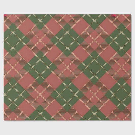 Papier Cadeau Red Green Plaid Pattern Wrapping Paper (Plat)