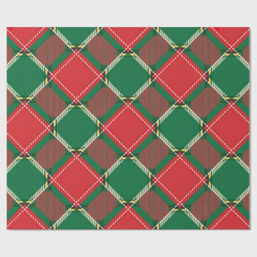 Papier Cadeau Red Green Plaid Pattern Wrapping Paper (Plat)