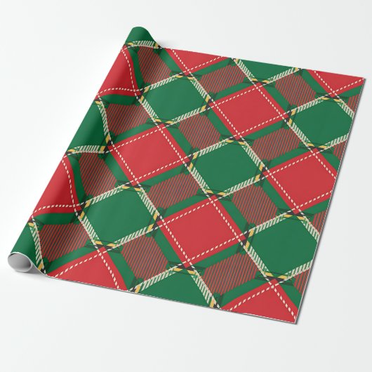 Papier Cadeau Red Green Plaid Pattern Wrapping Paper (Déroulé)