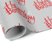 Papier Cadeau Red Happy Birthday on Grey (Coin rond)