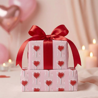 Papier Cadeau Red Heart Lollipop – Valentine Candy Illustration