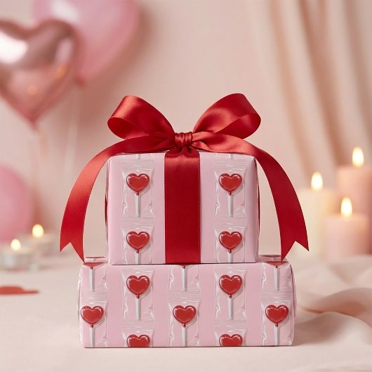 Papier Cadeau Red Heart Lollipop – Valentine Candy Illustration