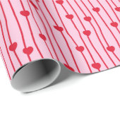 Papier Cadeau Red Heart Vines on Pink Wrapping Paper (Coin rond)