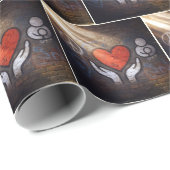 Papier Cadeau Red Heart with Hands Graffiti On a Brick Wall (Coin rond)