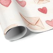 Papier Cadeau Red Hearts Cream Envelopes Love  (Coin rond)