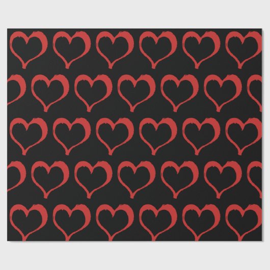 Papier Cadeau Red Hearts on Black V-Day Love Pattern (Plat)