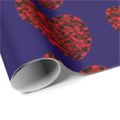 Papier Cadeau Red Hearts on Blue Wrapping Paper (Coin rond)