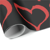 Papier Cadeau Red Hearts sur Black Love Motif (Coin rond)