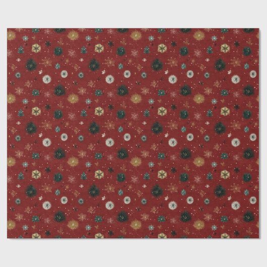 Papier Cadeau Red Holiday Pattern with Snowflakes (Plat)