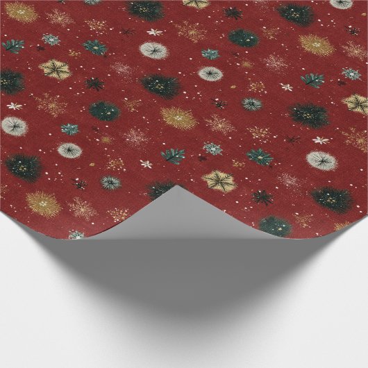 Papier Cadeau Red Holiday Pattern with Snowflakes (Coin)