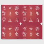 Papier Cadeau Red Holiday Snowflakes Joyeux Noël (Plat)