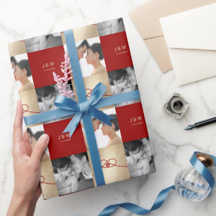 Papier Cadeau Red Knot Union Double Bonheur Mariage chinois