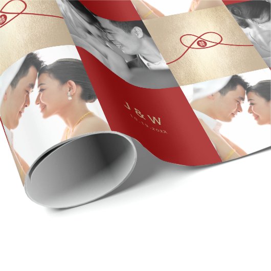 Papier Cadeau Red Knot Union Double Bonheur Mariage chinois (Coin rond)