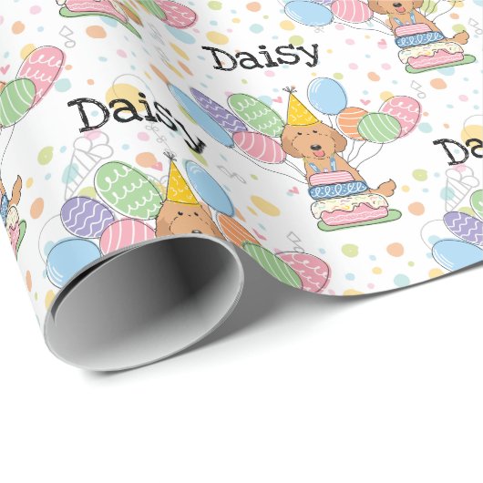 Papier Cadeau Red Labradoodle Chien Anniversaire (Coin rond)