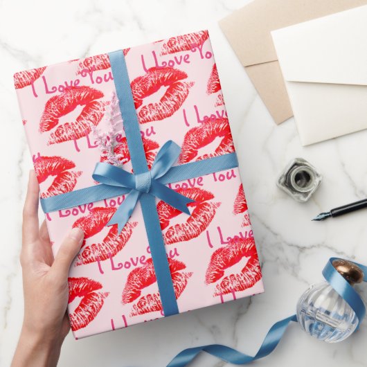 Papier Cadeau Red Lipstick Baisers Je t'aime (Cadeaux)