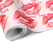 Papier Cadeau Red Lipstick Baisers Je t'aime (Coin rond)