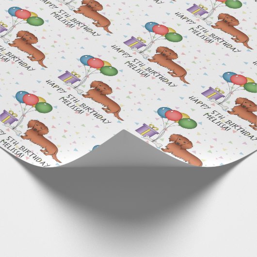 Papier Cadeau Red Long Cheveux Dachshund Dessin Chien Joyeux Ann (Coin)