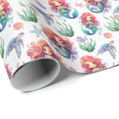 Papier Cadeau Red Mermaid Wrapping Paper in White (Coin rond)
