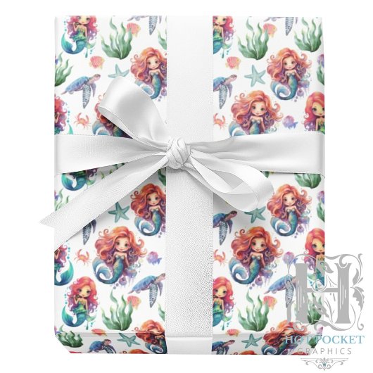 Papier Cadeau Red Mermaid Wrapping Paper in White