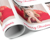 Papier Cadeau Red Merry Photo moderne Noël (Coin rond)