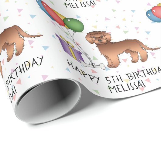 Papier Cadeau Red Mini Goldendoodle mignon Cartoon Chien Anniver (Coin rond)