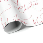 Papier Cadeau Red Minimalist Modern Script Merriest Christmas (Coin rond)