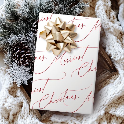Papier Cadeau Red Minimalist Modern Script Merriest Christmas