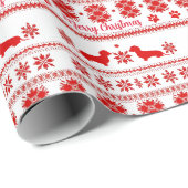 Papier Cadeau Red Nordic Dachshund Dog Christmas (Coin rond)