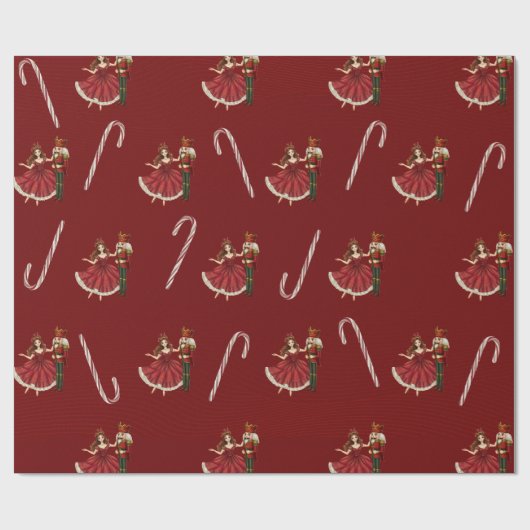 Papier Cadeau Red Nutcracker Clara Candy Cane (Plat)