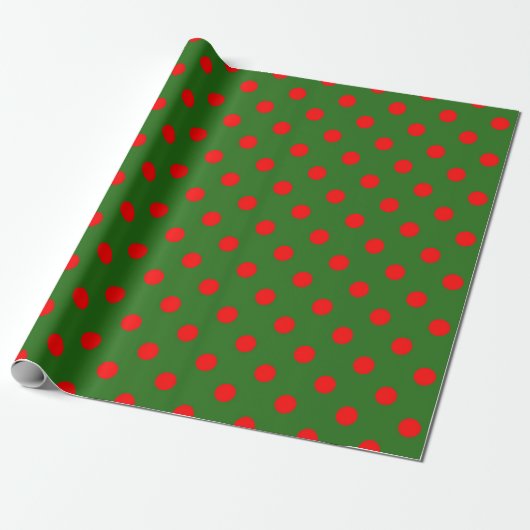 Papier Cadeau Red On Green Polka Dots Pattern Design  (Déroulé)