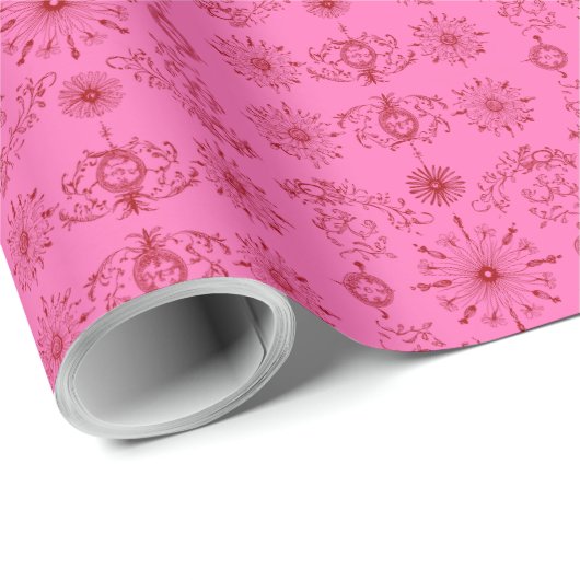 Papier Cadeau Red on Pink Motif Wrapping Paper (Coin rond)
