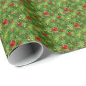 Papier Cadeau Red Ornaments & Evergreen Holiday Wrapping Paper (Coin rond)