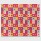 Papier Cadeau Red Pink Aqua Yellow Merry and Bright Checkers (Plat)