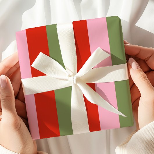 Papier Cadeau Red Pink Green Stripes