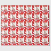 Papier Cadeau Red Plaid Bulldog Chien photo Joyeux Noël (Plat)