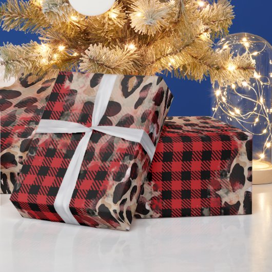 Papier Cadeau Red Plaid Cheetah Funky Christmas (Vacances)