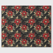 Papier Cadeau Red Poinsettia cadeau Motif de Noël de luxe (Plat)