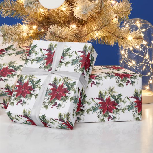 Papier Cadeau Red Poinsettia Floral Noël cadeau de vacances (Vacances)