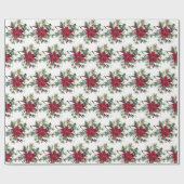 Papier Cadeau Red Poinsettia Floral Noël cadeau de vacances (Plat)