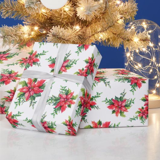 Papier Cadeau Red Poinsettia Floral Noël cadeau de vacances (Vacances)