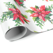 Papier Cadeau Red Poinsettia Floral Noël cadeau de vacances (Coin rond)