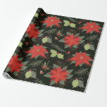 Papier Cadeau Red Poinsettias Green Holly Christmas<br><div class="desc">Avec des poinsettias rouges et des feuilles verts,  un motif adorable pour les cadeaux de Noël ! Conçu par Cherie</div>