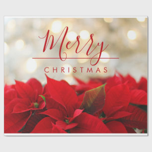 Papier Cadeau Red Poinsettias Photo Joyeux Noël Typographie