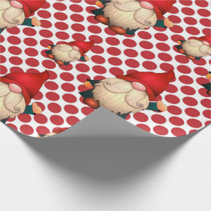 Papier Cadeau Red Polka Dot Gnomes Papier d'enveloppement de Noë