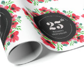 Papier Cadeau Red Poppies 25e anniversaire du Mariage (Coin rond)