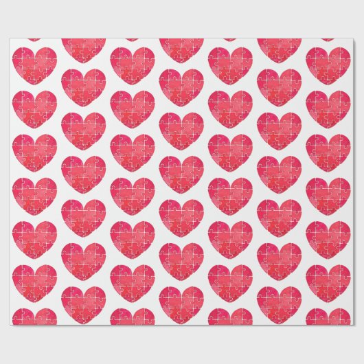 Papier Cadeau Red puzzle hearts, watercolor seamless pattern (Plat)
