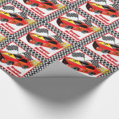 Papier Cadeau Red Race Car Black Check Personnaliser (Coin)