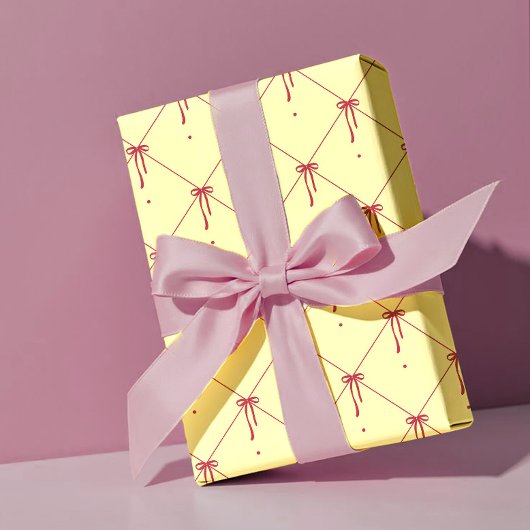 Papier Cadeau Red Ribbon Bows - Classic Valentine Wrapping Paper
