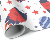 Papier Cadeau Red Rockets Stars et planètes (Coin rond)